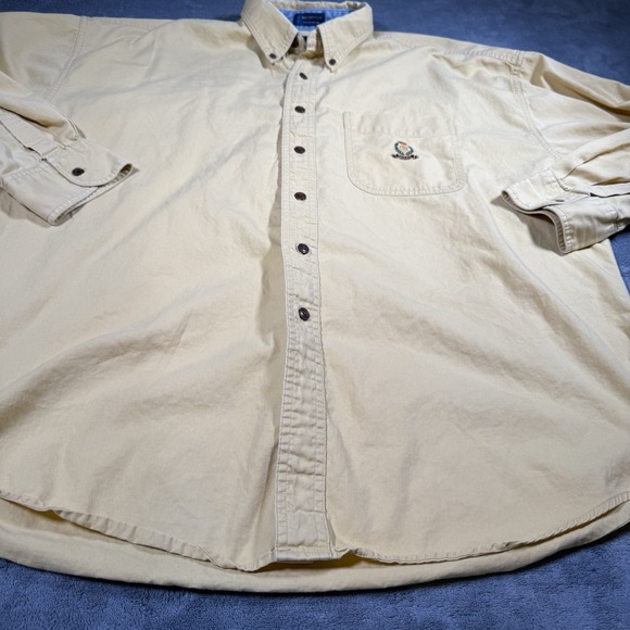 Chaps Ralph Lauren Button Up Shirt Mens Vintage XL Yellow Crest Logo Long Sleeve - Picture 2 of 16